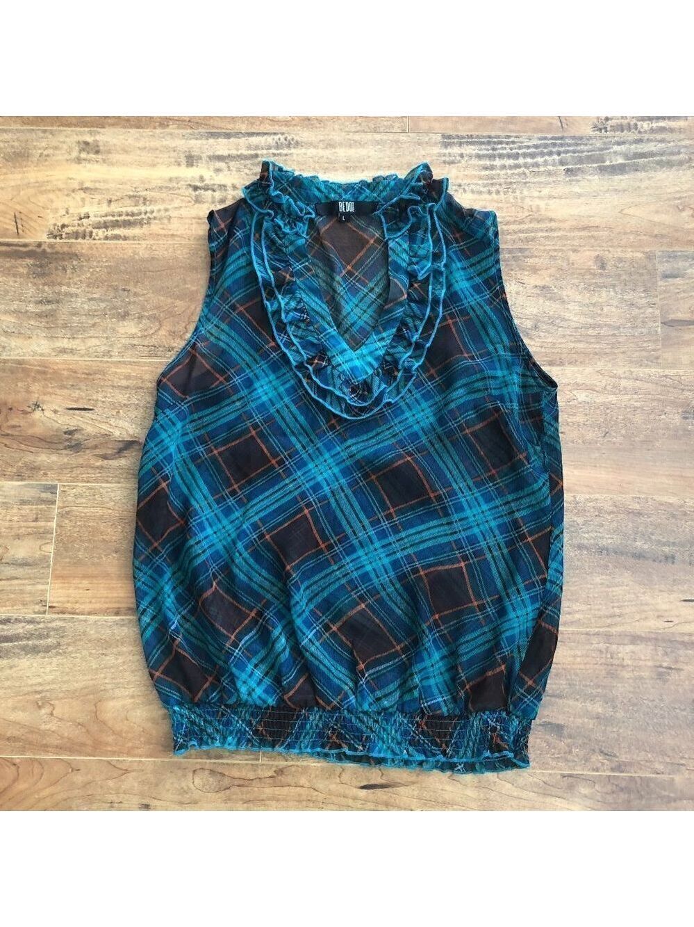 𝅺BEDO Femme Tartan Inspired Sheer Sleeveless Blouse